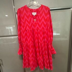 Pomander Place Red Ruffled Tiered Long Sleeve Dress